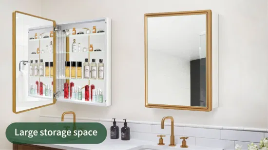 Настенный водонепроницаемый медицинский шкаф из алюминиевого сплава, зеркальный шкаф для ванной комнаты, золотой деревянный каркас, подвесной шкаф для хранения в Северной Европе с однодверным комплектом для туалета