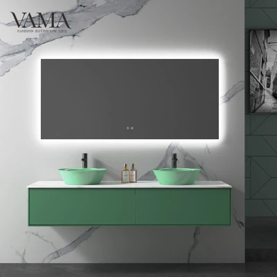 Vama Emerald Green Современный дизайн Шкаф Настенный туалетный столик для ванной комнаты с двойной раковиной
